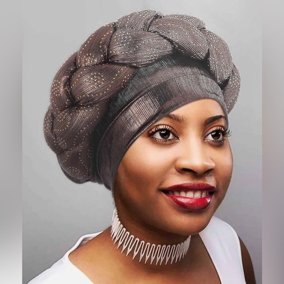 Brown Braided Headwrap with Gold Accents - Picture 3 of 6